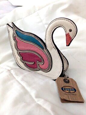 RARE Fossil 3D Swan Coin Purse Pouch With Leather Appliqué Y2K New With Tags